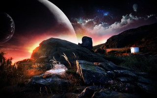 Rocky landscape distant planet moon - a rocky landscape free wallpaper