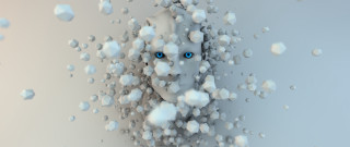 Woman blue eyes white cubes - c4d free wallpaper for desktop