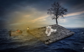 Polar bear raft ocean tree - cyril rolando free wallpaper