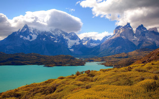 Mountain lake snowcapped peaks beautiful - peak free wallpaper for desktop