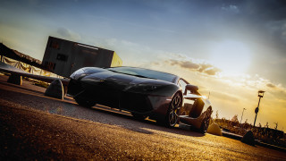 Black sports car sunset matte - a box free wallpaper for desktop