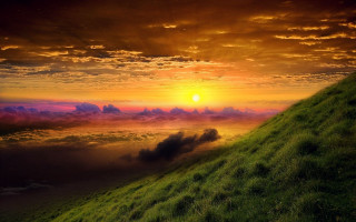Grassy hill sunset clouds horse - a grassy hill free wallpaper