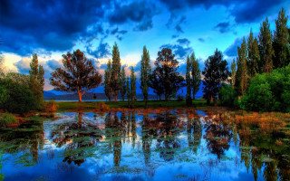 Lake trees clouds blue sky - bob thompson free wallpaper