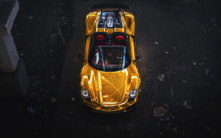 Yellow sports car night sky - its hood free wallpaper