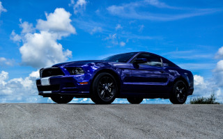 Blue mustang road clouds horizon - a blue mustang mustang free wallpaper
