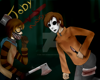 Cartoon man knife woman mask - knife free wallpaper