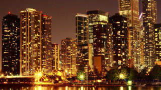 Tokyo night cityscape reflection bridge - the water and a boat in the foreground free wallpaper
