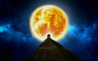 Hill sun starry sky fantasy - sci fi fantasy free wallpaper