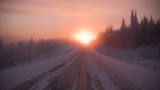 Road sunset forest snow lens - a sunset in the background and trees free wallpaper