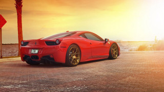 Red sports car brick road 5 - the car free wallpaper