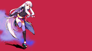 Anime whitehair purpleoutfit redbackground bluepinkbackground - long white hair free wallpaper