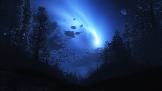 Night sky aurora forest moon - a few star free wallpaper