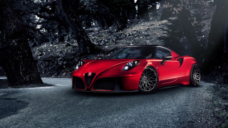 Red sports car woods night - the car free wallpaper