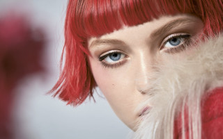 Redhair blueeyes furcoat woman portrait - a fur coat free wallpaper