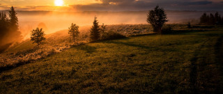 Sunset mountain forest river sky - tree and a sun free wallpaper