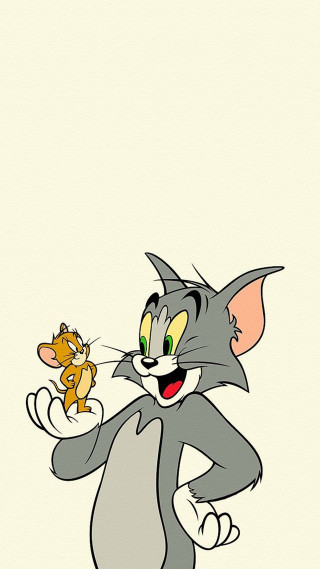 Cartoon cat holding small mouse - its hand free wallpaper for mobile