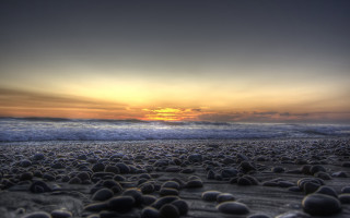 Beach rocks sunset wave mountain - hdr free wallpaper for desktop