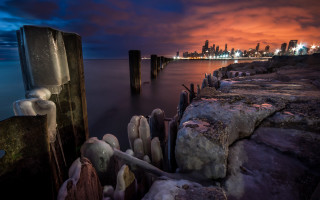 Long exposure city skyline pier - a pier free wallpaper
