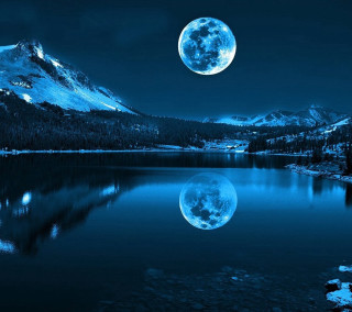 Full moon mountain lake night 4 - the water free wallpaper for tablet