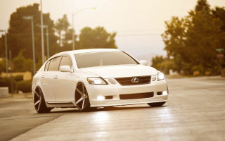 White car street light trees - the side of a road next free wallpaper