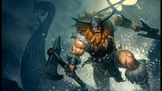 Horned man running water axe - head and a sword free wallpaper