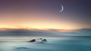 Crescent ocean sunset moon rocks - a crescent free wallpaper