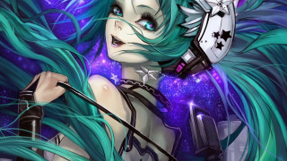 Blue hair woman knife star - blue hair holding free wallpaper for desktop