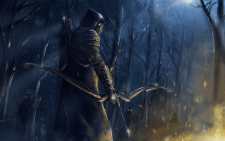 Hooded archer forest night moon - anato finnstark free wallpaper