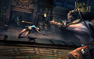 Woman fighting man sword dark - a clock tower in the background free wallpaper