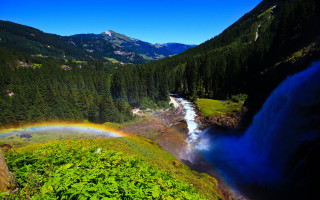 Rainbow waterfall river mountains nature - a rainbow free wallpaper for desktop