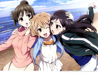 Three girls beach arms around - three girl free wallpaper