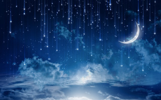 Crescent moon night sky stars 3 - free rain wallpaper