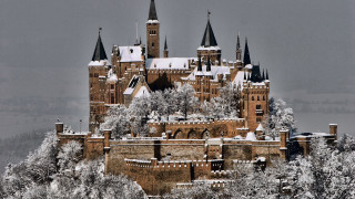 Snowy castle bridge tower trees - florence engelbach free wallpaper