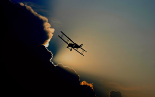 Plane sky clouds sunset ocean - alson s. clark free wallpaper