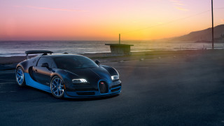 Bugatti parking lot ocean sunset - a bugatti car free wallpaper