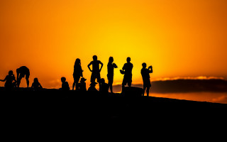Sunset hill group backlighting silhouette - sunset time free wallpaper