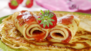 Pancakes strawberry food photorealism blurry - a strawberry free wallpaper