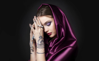 Tattooed woman purple dress gothic - tattoo free wallpaper