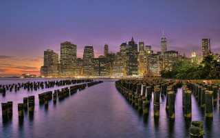 City skyline water dock wooden - a dock in the foreground free wallpaper