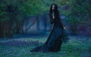 Woman black dress forest gothic - a dark free wallpaper