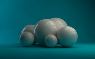 Balls blue floor green background - objective abstraction free wallpaper