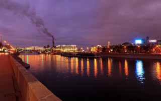 River bridge cityscape night lights - constructivism free wallpaper for desktop