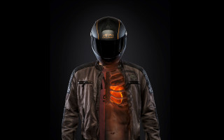 Man motorcycle helmet leather jacket - shock art free wallpaper
