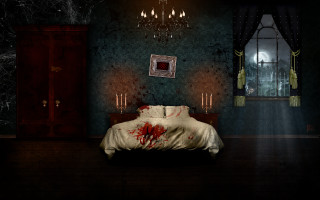 Gothic bloodied bed dark room - a picture of a person free wallpaper