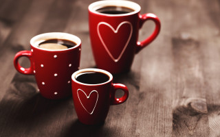 Red coffee mugs hearts wooden - morning free wallpaper