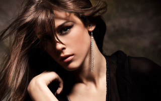 Woman long hair earrings wind 2 - long hair and earrings free wallpaper