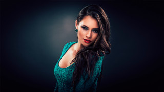 Woman longhair greentop posing portrait - a green top free wallpaper