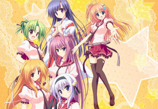 Anime girls yellow background stars - a detailed drawing free wallpaper