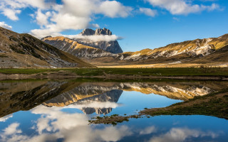 Mountain lake clouds sky art - a lake in the foreground free wallpaper