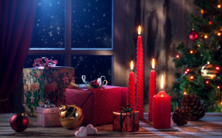 Christmas scene presents candles tree - a christmas scene free wallpaper